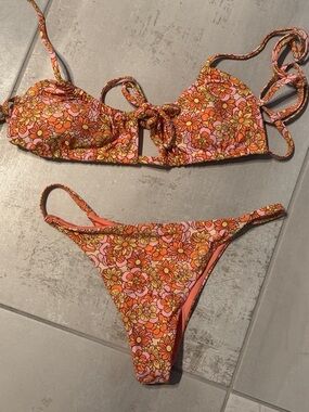 Floral Orange Tie-Front Bikini Set